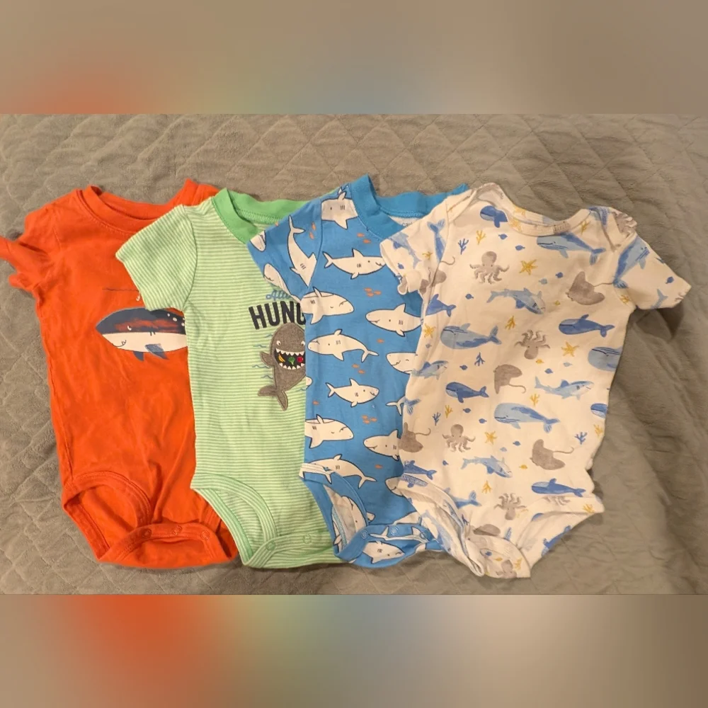 Carter's 12M Ocean Adventure Bodysuits - Orange, Green, Blue, White